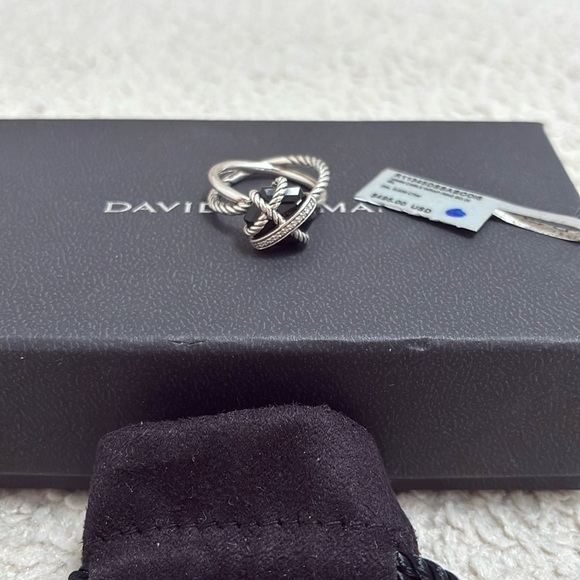 David Yurman Cable Wrap Ring Sterling Silver with Black Onyx and Diamonds
